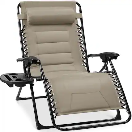 Front. Best Choice Products - Best Choice Products Oversized Padded Zero Gravity Chair, Folding Outdoor Patio Recliner w/ Side Tray - Dune - Dune.