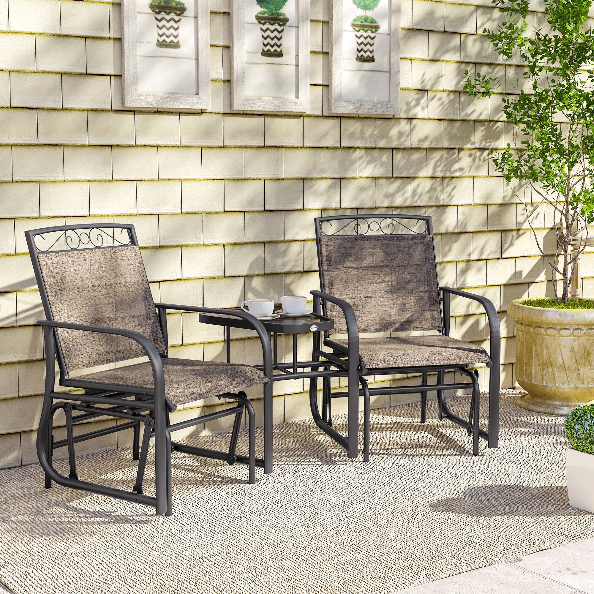 Alt View 7. Outsunny - 2-Person Outdoor Glider Chair with Coffee Table for Garden - Brown.