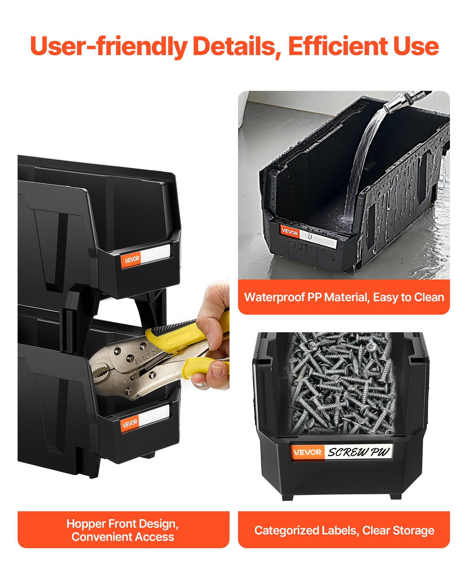 User-friendly Details, Efficient Use

Waterproof PP Material, Easy to Clean

Hopper Front Design, Convenient Access

Categorized Labels, Clear Storage