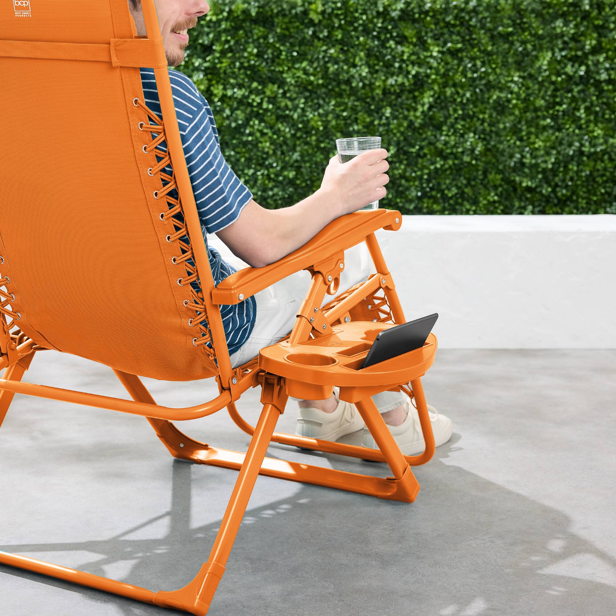 Alt View 3. Best Choice Products - Best Choice Products Monochromatic Zero Gravity Chair, Folding Patio Recliner w/Side Tray, Headrest - Tangerine - Tangerine.