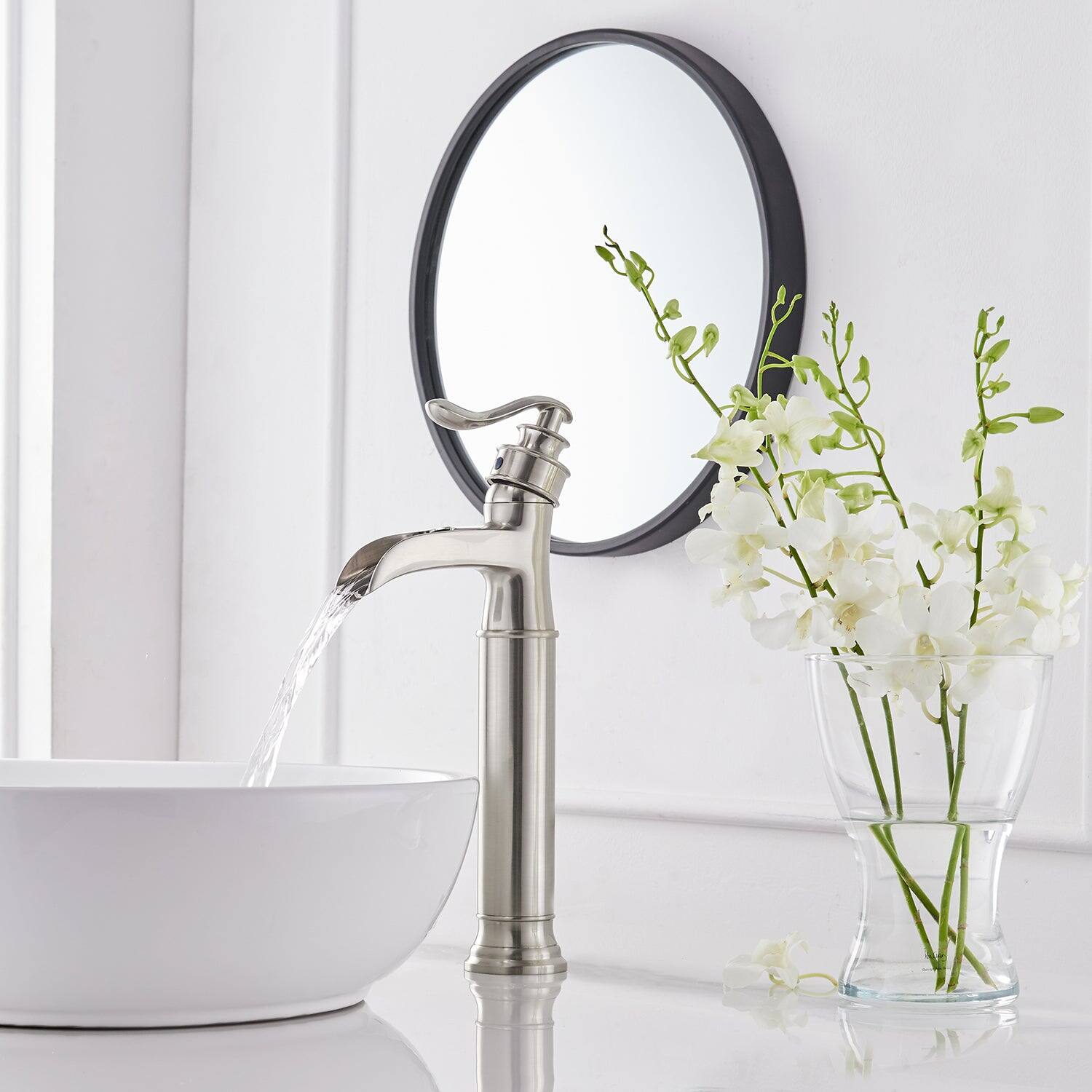 Alt View 2. Boyel Living - Waterfall Single Hole Single-Handle Vessel Bathroom Faucet With Pop-up Drain Assembly in Brushed Nickel - Brushed Nickel.