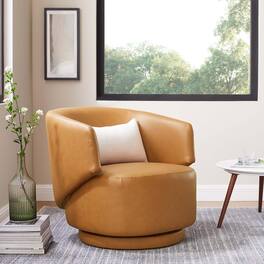 Celestia Vegan Leather Fabric and Wood Swivel Chair by Modway - Tan