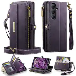 UUCOVER - Folio Wallet Case for Samsung Galaxy S26+ with RFID Blocking Card Slot Cash Holder, Zipper Pocket, Crossbody Strap Cover - Purple