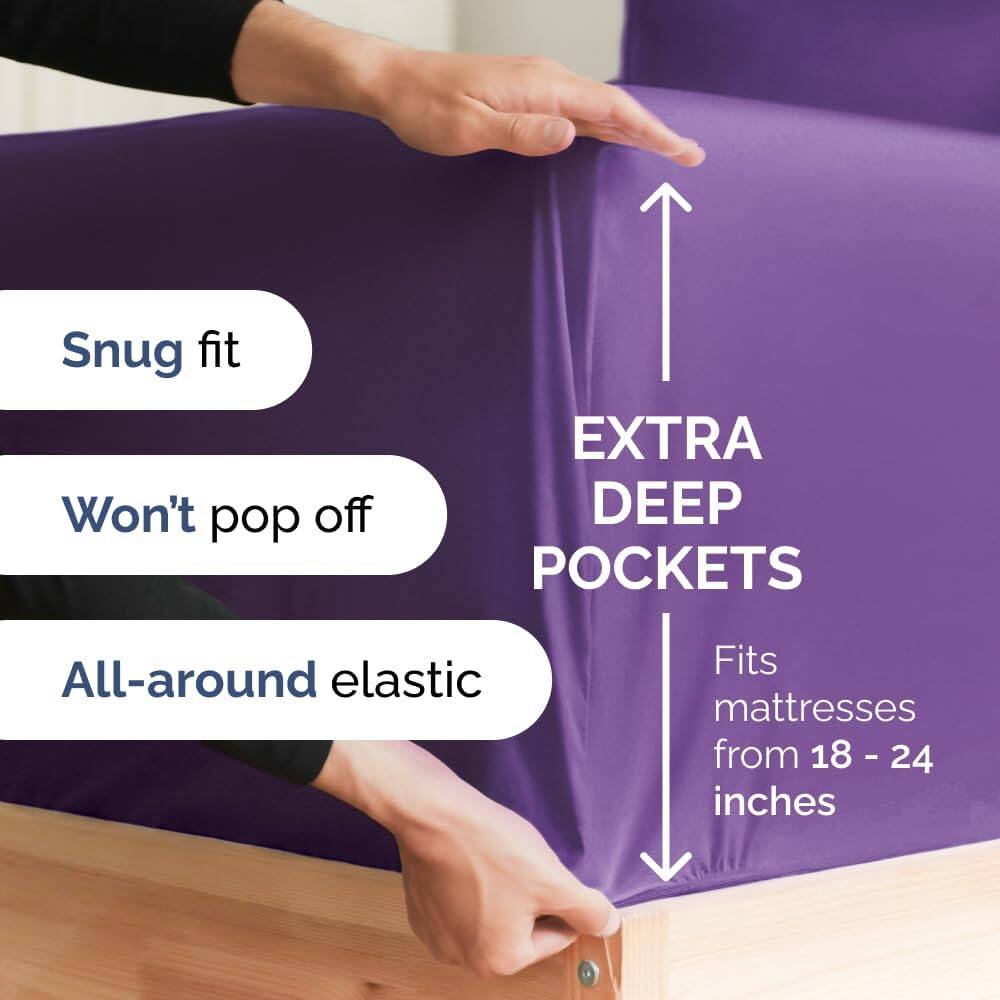 Snug fit  
Won't pop off  
EXTRA DEEP POCKETS  
All-around elastic  
Fits mattresses from 18 - 24 inches