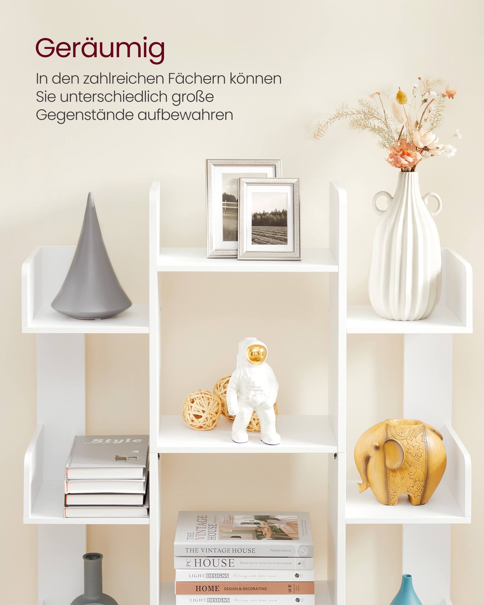 Geräumig  
In den zahlreichen Fächern können Sie unterschiedlich große Gegenstände aufbewahren  

Style  
THE VINTAGE HOUSE  
THE VINTAGE HOUSE  
PC HOUSE  
LIGHT DESIGNS  
HOME DECORATING  
LIGHT DESIGNS