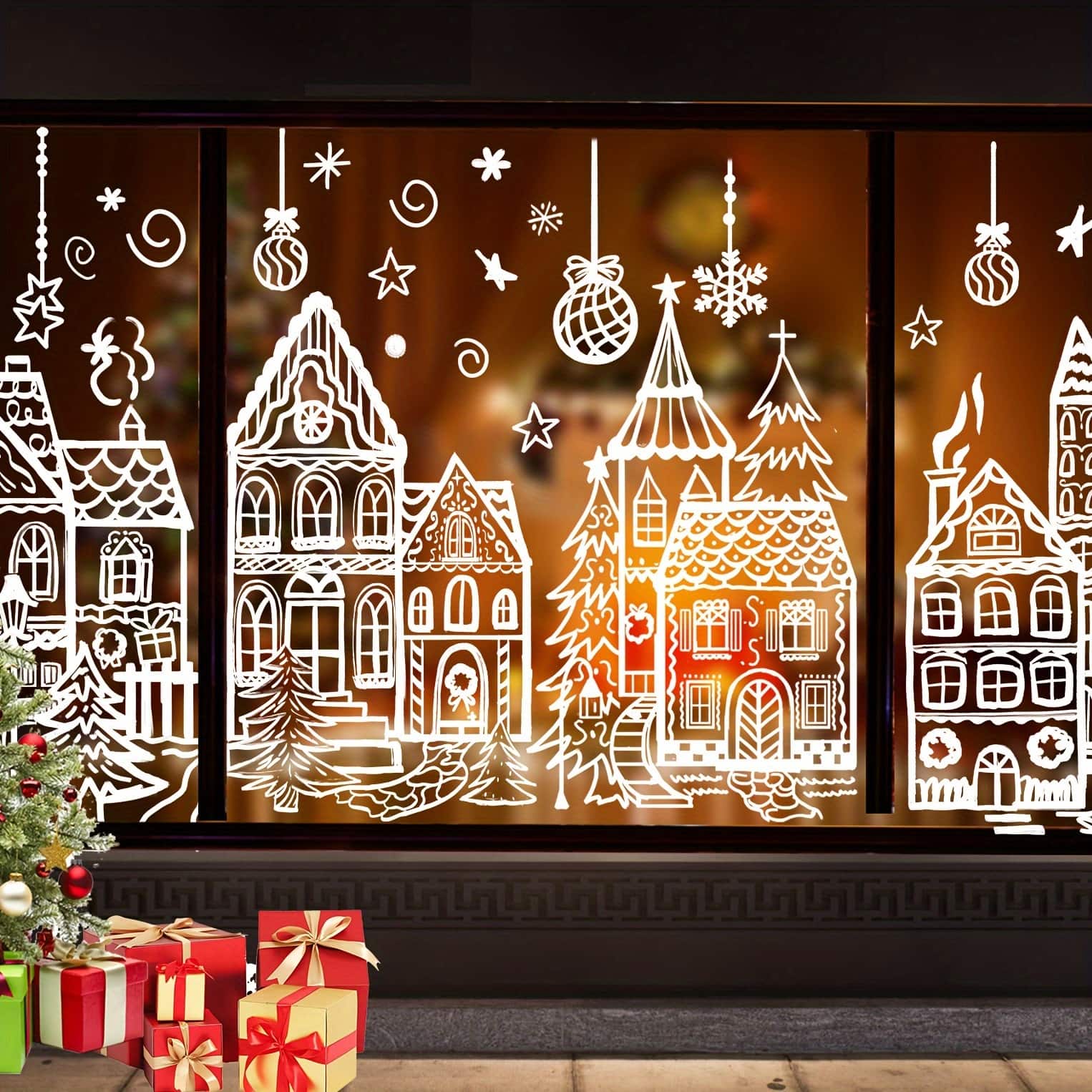 Acteck - 15.7 * 27.5'' Large Christmas Window Stickers 4 Sheets House Xmas Window Clings for Christmas Holiday Party - White