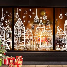 Acteck - 15.7 * 27.5'' Large Christmas Window Stickers 4 Sheets House Xmas Window Clings for Christmas Holiday Party - White