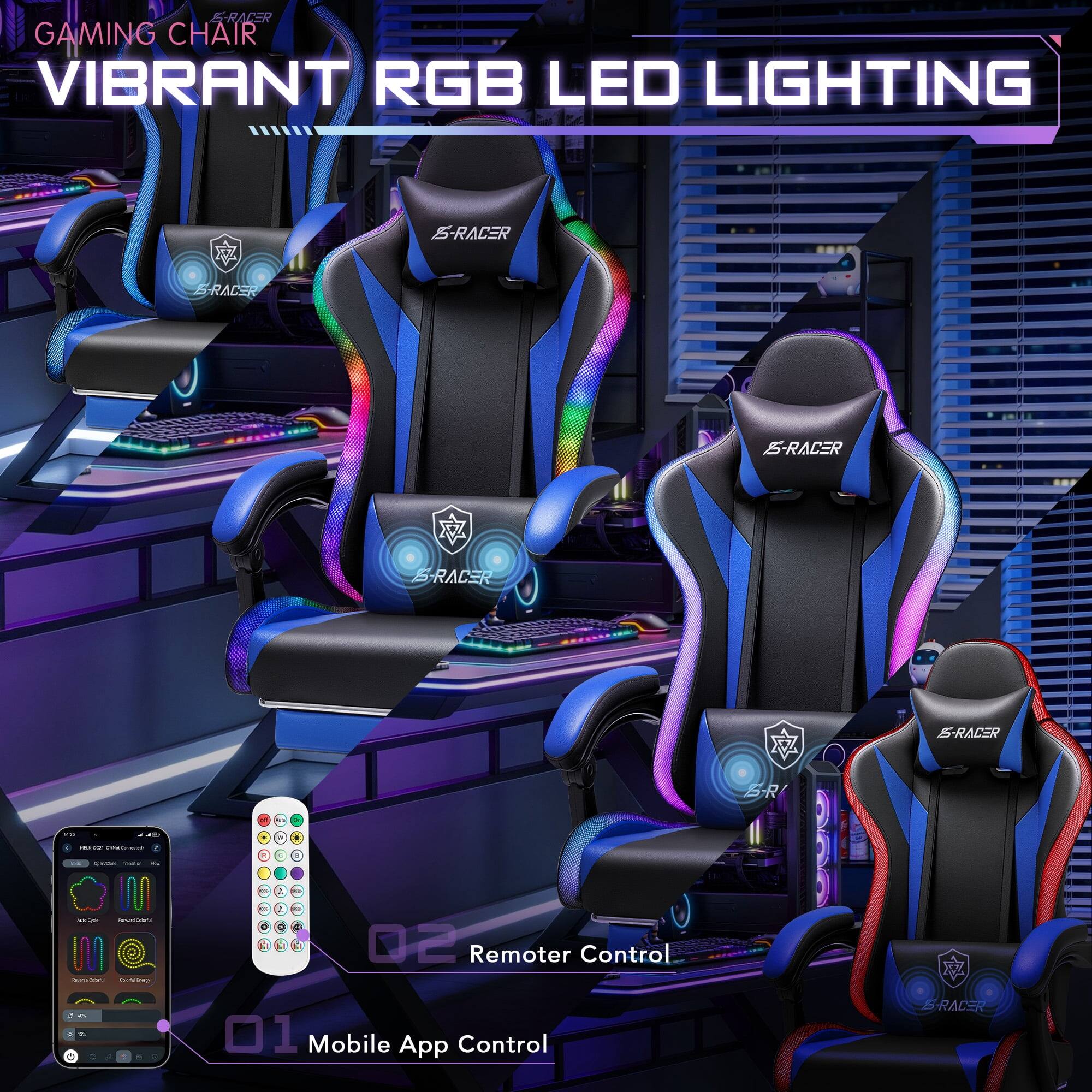 S-RACER GAMING CHAIR VIBRANT RGB LED LIGHTING

S-RACER

01 Mobile App Control

02 Remote Control