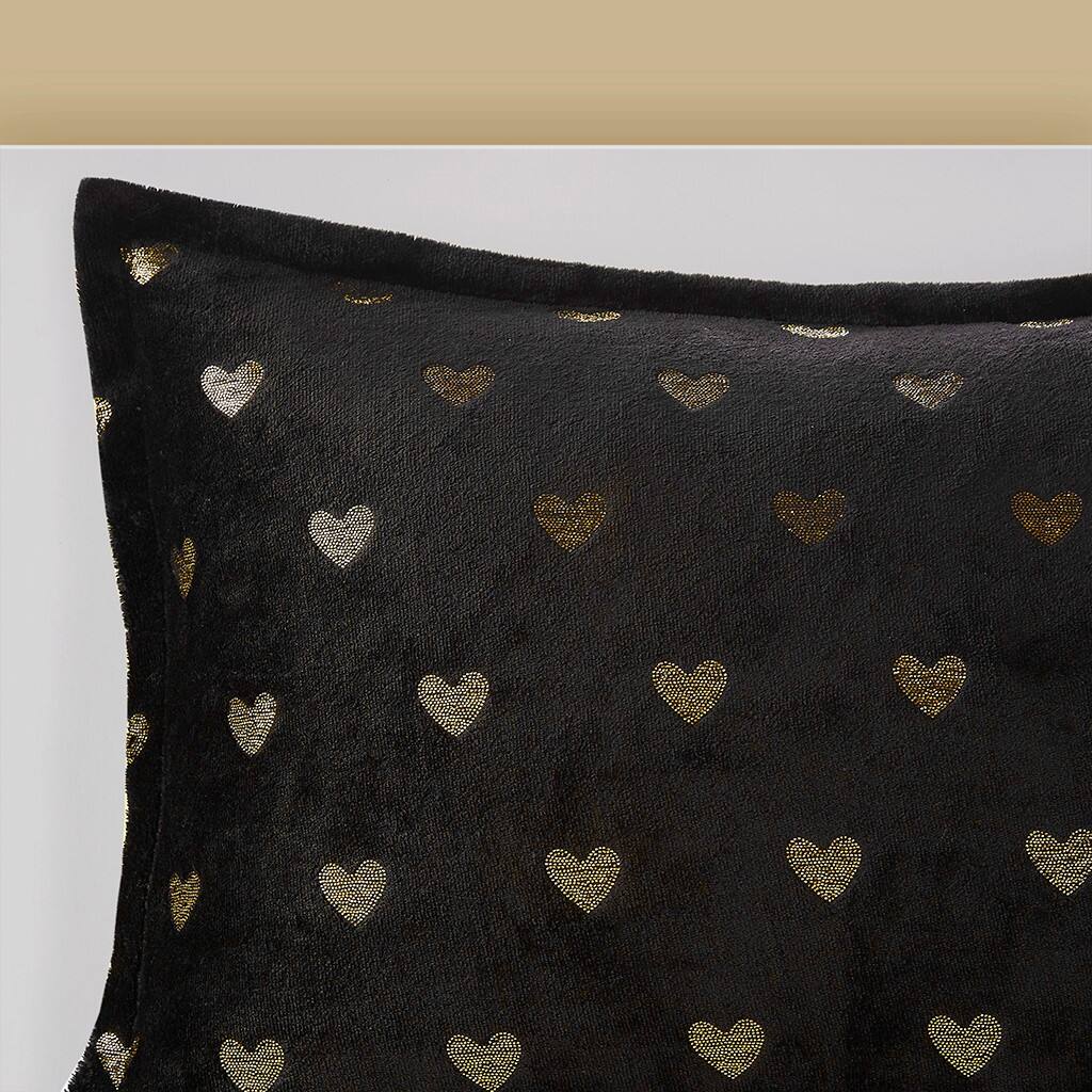 Alt View 2. Gracie Mills - Gracie Mills Elysia Metallic Printed Plush Comforter Set - Black/Gold.