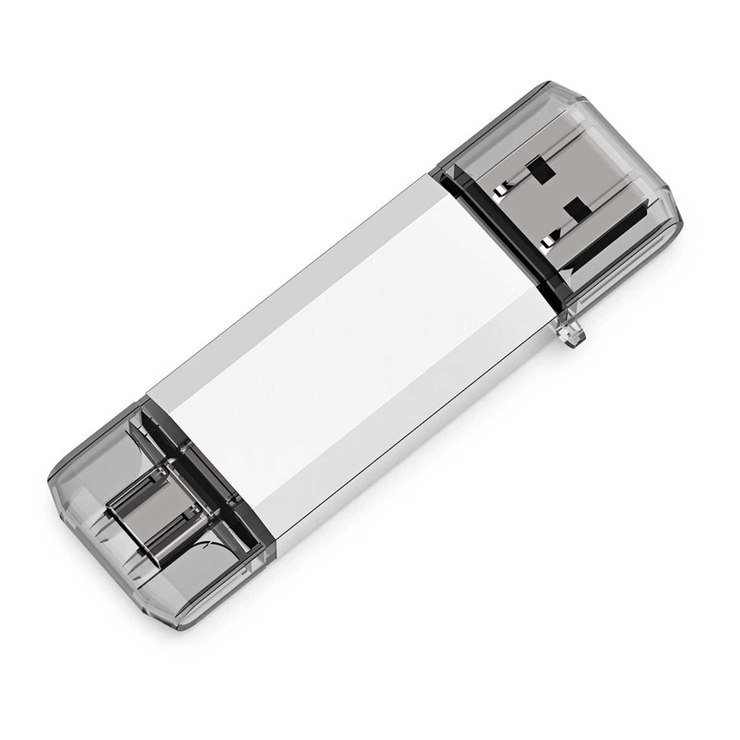Front. Stock Preferred - 128GB Dual USB 3.0 Flash Drive – USB-A & Type-C OTG - Silver.
