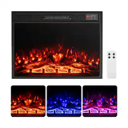 SlickBlue - Adjustable Flame Electric Fireplace Insert Heater for Living Room - Black