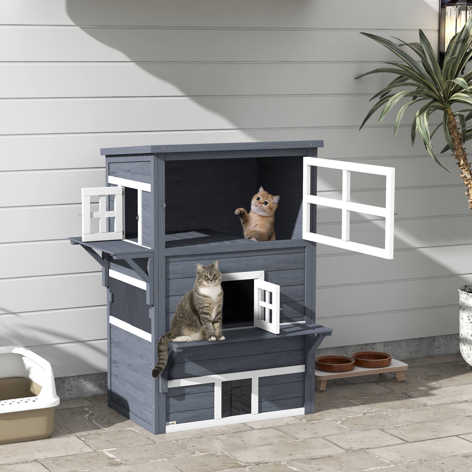 Alt View 1. Pawhut - Cat House, Outdoor 3-Tier Kitty Shelter, Weather Resistant.