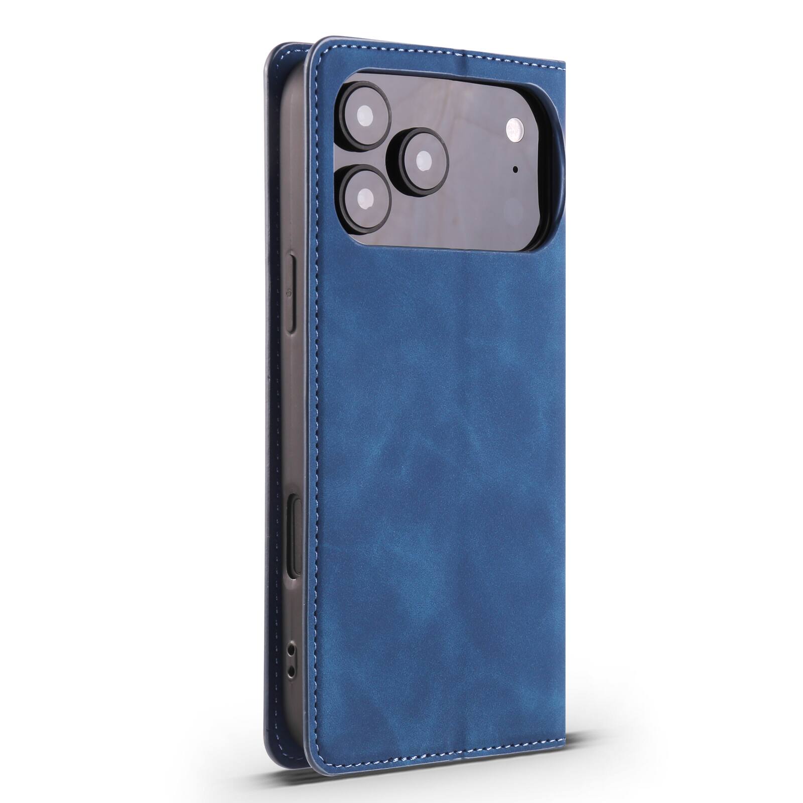 Left. Dteck - Magnetic Case For Apple iPhone 18 Pro, Shockproof Wallet Card Pocket Viewing Kickstand Protective Folio PU Leather Cover - Blue.