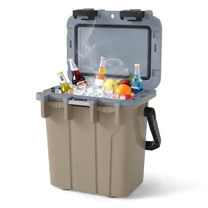 Front. Costway - Costway 21 QT Ultra-Light Injection Molded Cooler with Swing-up Handle & Bottle Opener - Coffee.