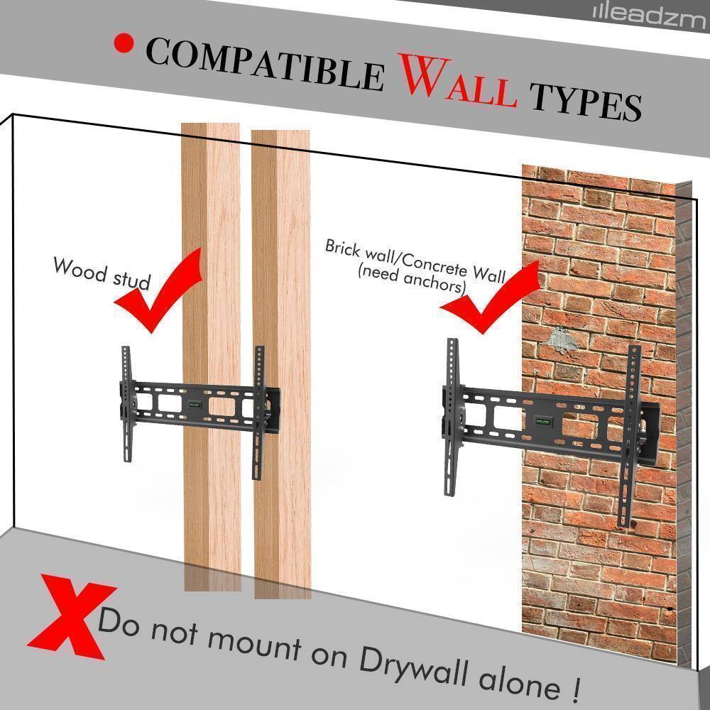 COMPATIBLE WALL TYPES

- Wood stud
- Brick wall/Concrete Wall (need anchors)

Do not mount on Drywall alone!