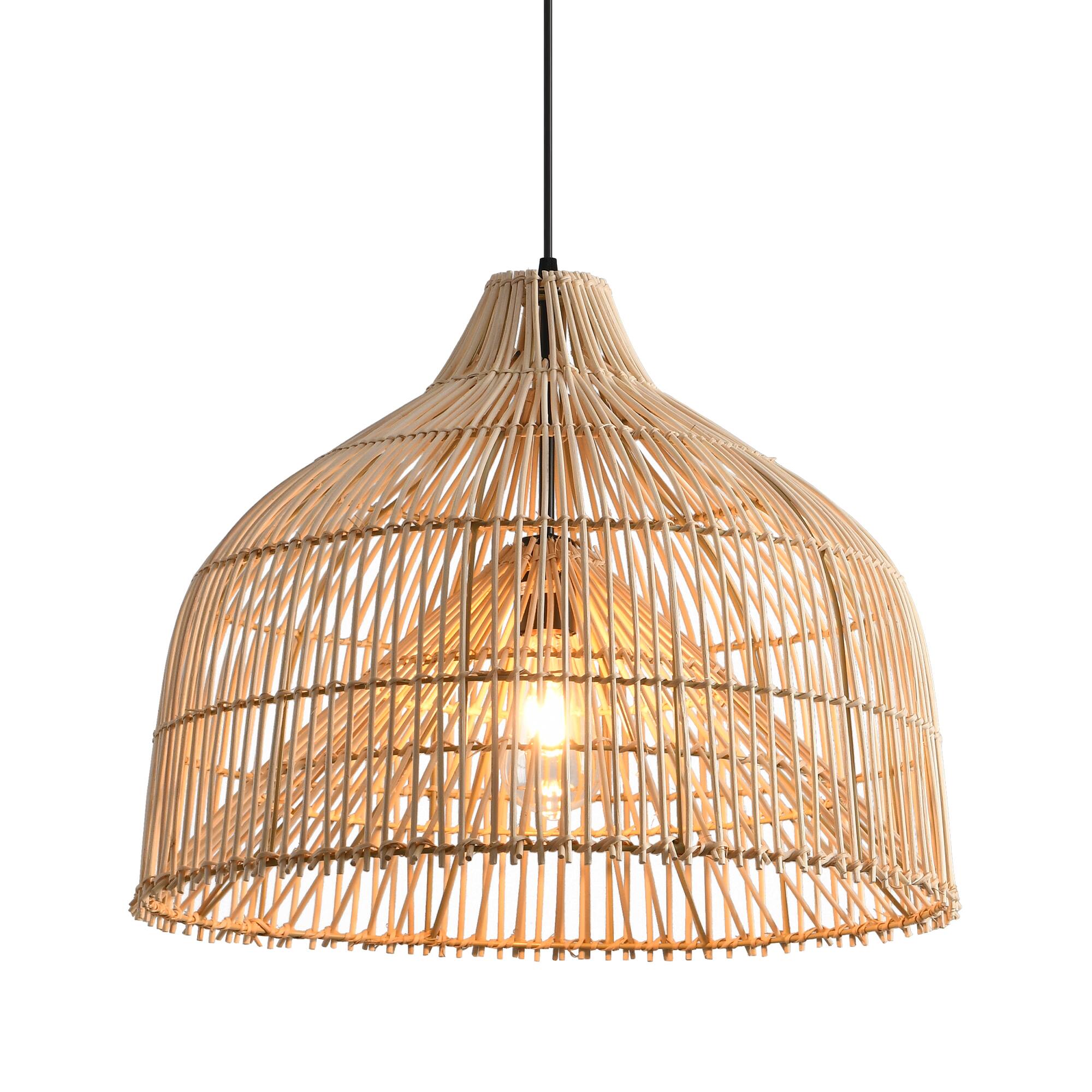 Alt View 7. Parrot Uncle - 1-Light Boho Natural Rattan Hand-Woven Cloche Hanging Basket Pendant Light - Brown.