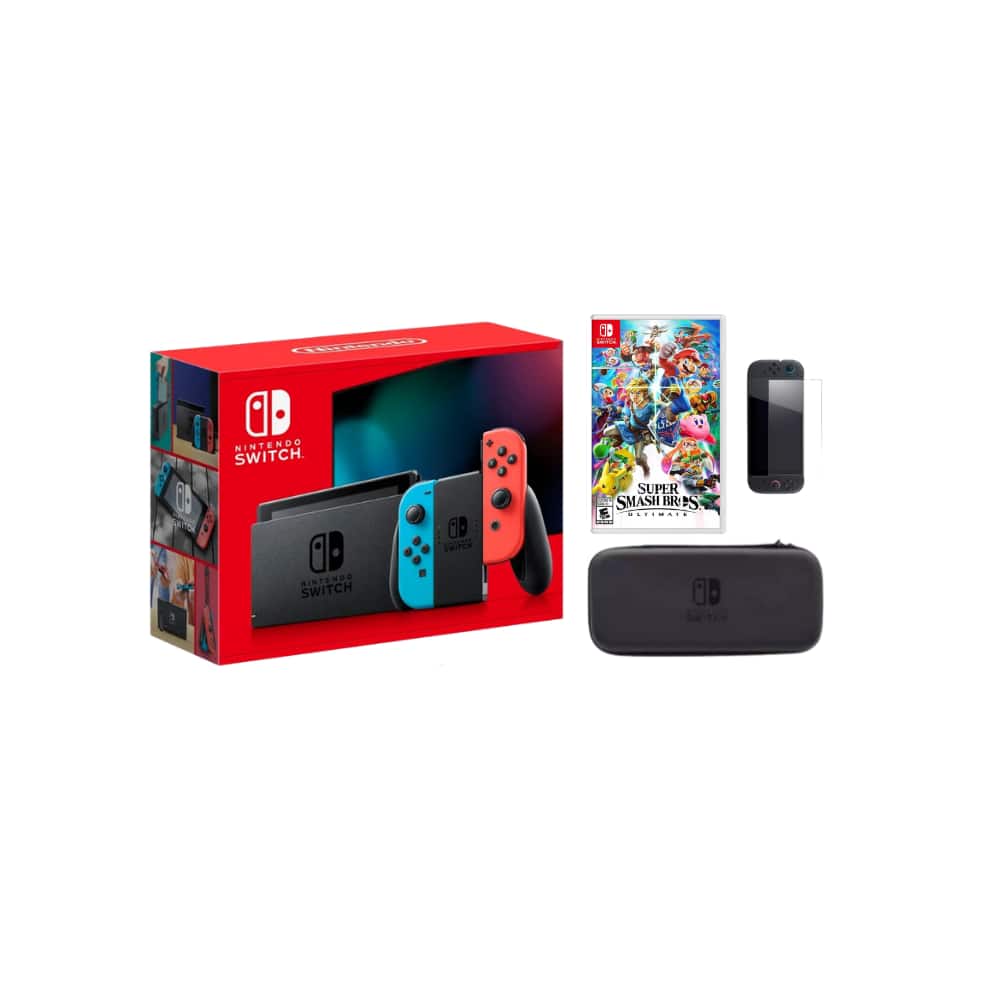 Switch Neon Bundle With Accessories and Super Smash Bros Game - Nintendo Switch 2