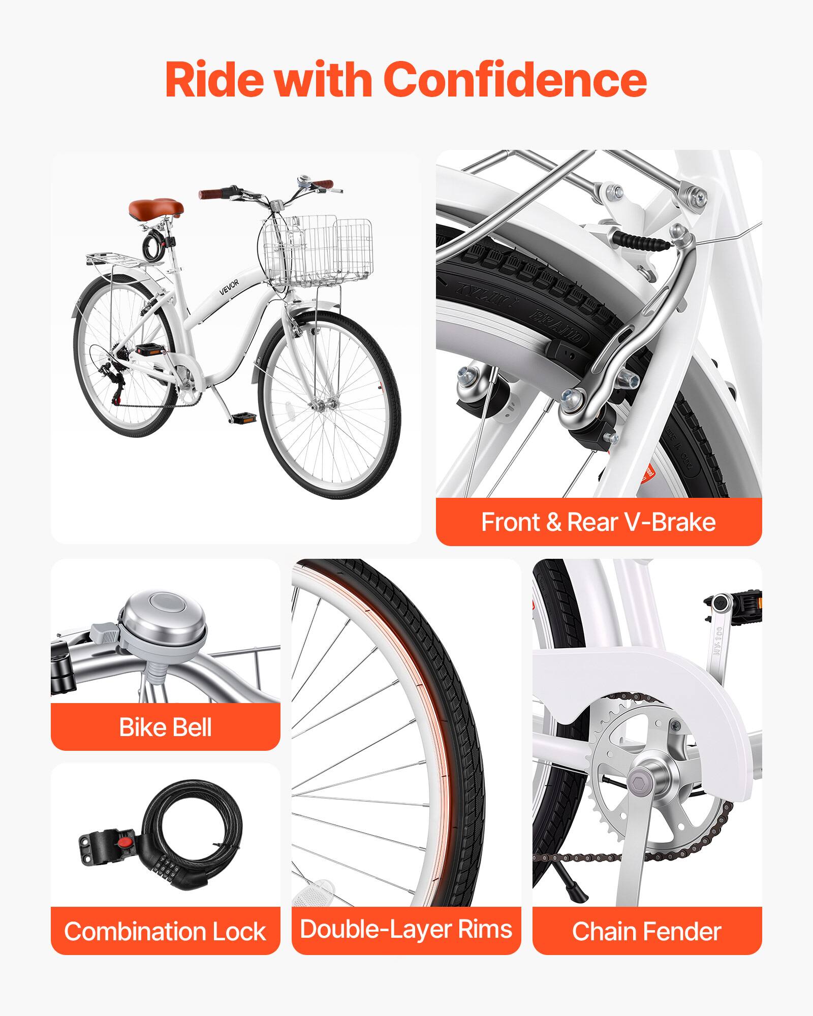 Ride with Confidence

VEVOR Front & Rear V-Brake Bike Bell Combination Lock Double-Layer Rims Chain Fender