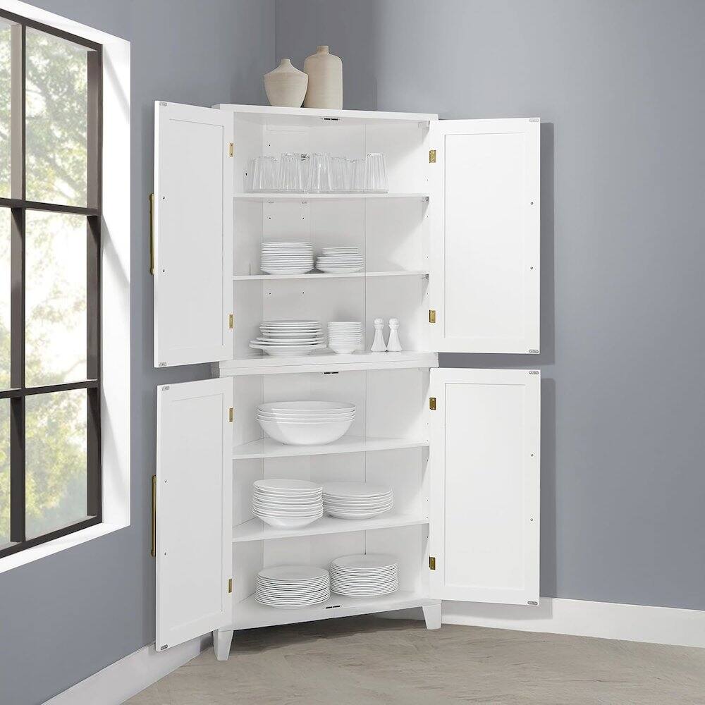 Alt View 1. Crosley Furniture - Roarke Corner Kitchen Storage Pantry Cabinet - White.