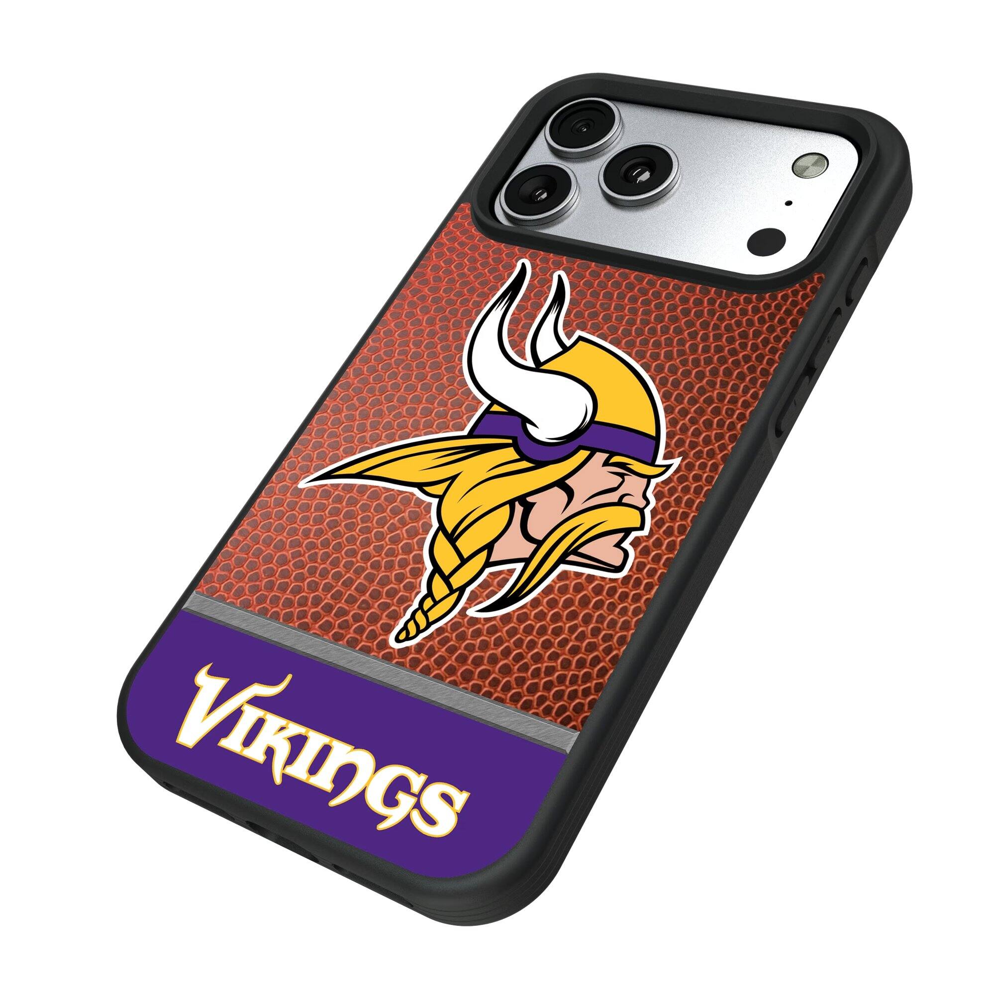 Alt View 1. Keyscaper - Minnesota Vikings iPhone Bump Case with Football Design - 15 Pro Max - Multicolor.