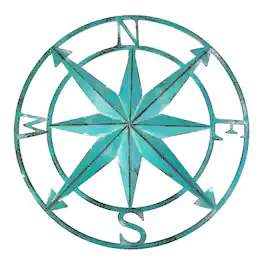 Zeckos - Metal Compass Rose Wall Decor 20.25 inch Coastal Nautical Beach Art - Aqua