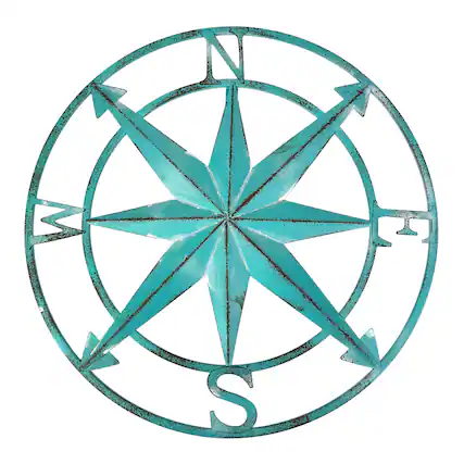 Front. Zeckos - Aqua Metal Compass Rose Wall Decor 20.25 inch Coastal Nautical Beach Art - Aqua.