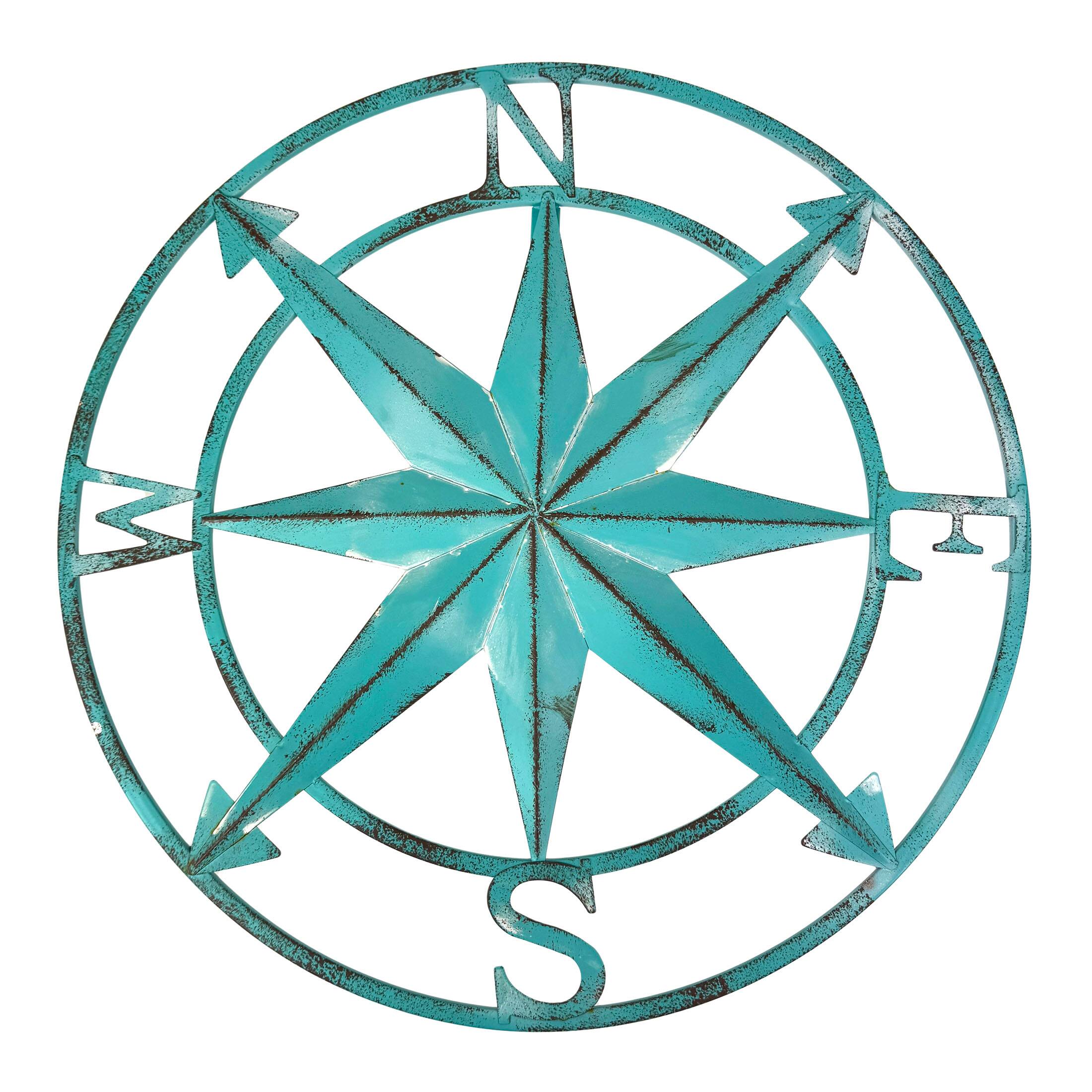 Front. Zeckos - Aqua Metal Compass Rose Wall Decor 20.25 inch Coastal Nautical Beach Art - Aqua.