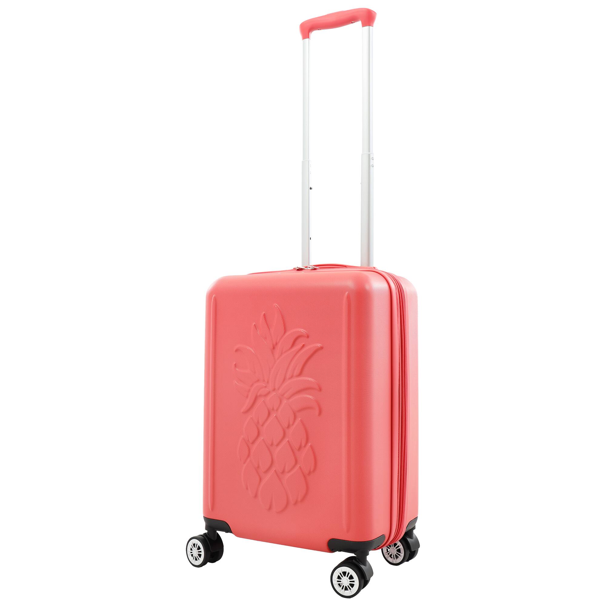 Angle. Tommy Bahama - 21.5" Carry-On Hardside Spinner Luggage with 3D Pineapple - Pink.