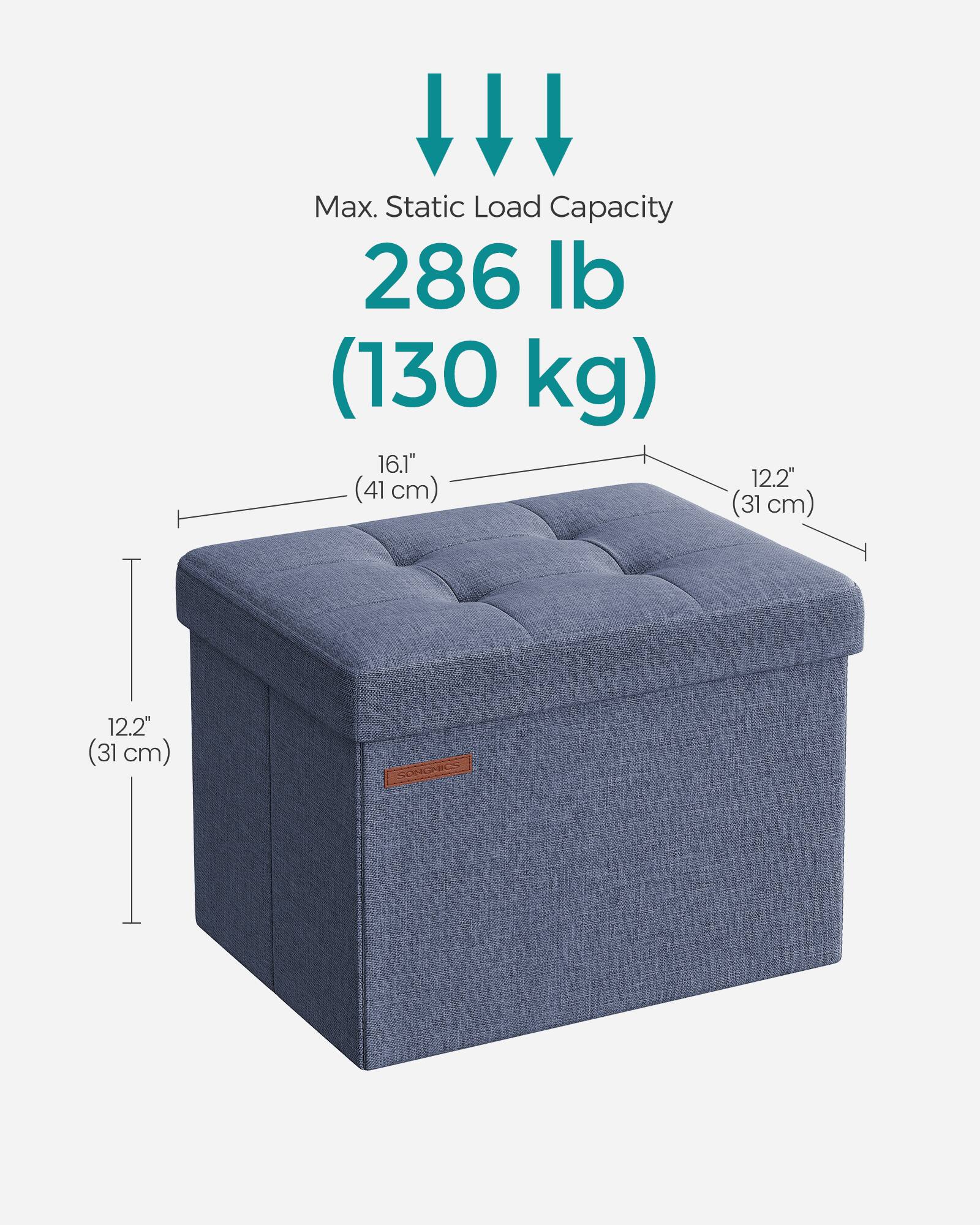 Max. Static Load Capacity: 286 lb (130 kg)  
16.1" (41 cm)  
12.2" (31 cm)  
12.2" (31 cm)