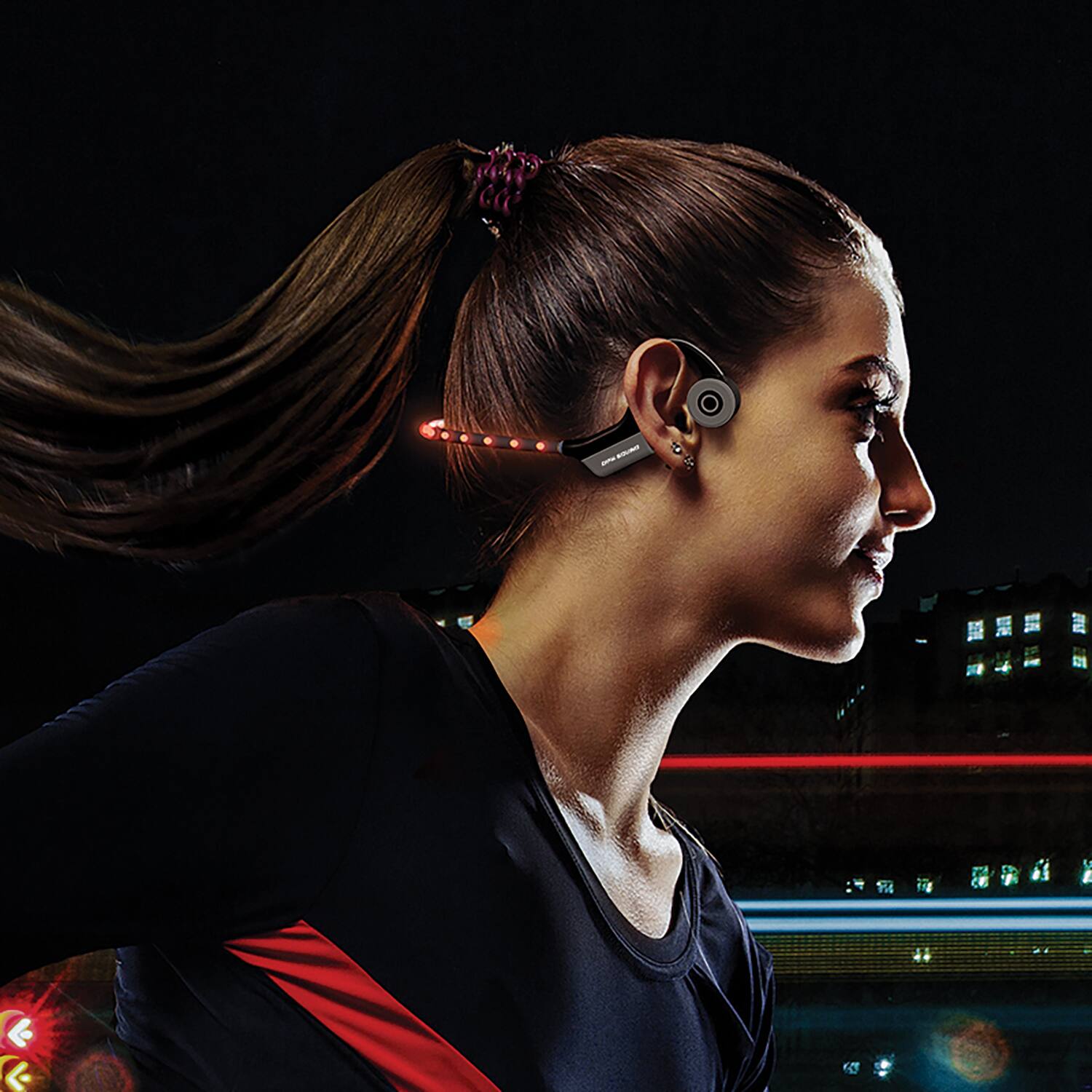 Alt View 1. OPN Sound - Dashlyte Bluetooth® Bone-Conduction LED-Neckband Headphones with Microphone, Black - Black.