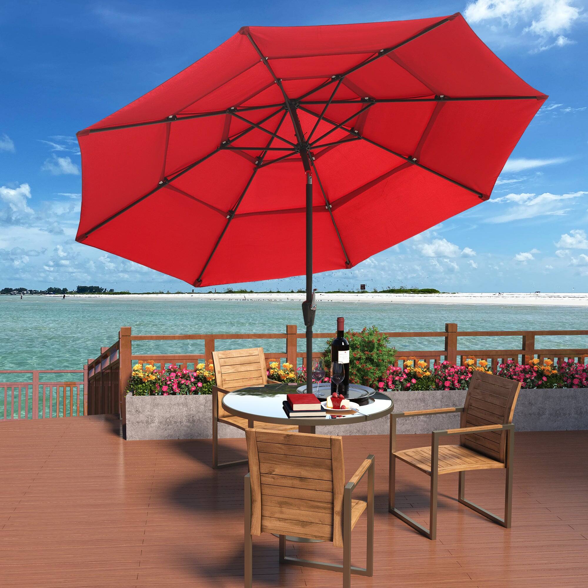 Alt View 3. Boyel Living - Aluminum Patio Market Umbrella Double or Triple Vent with Tilt - Red.