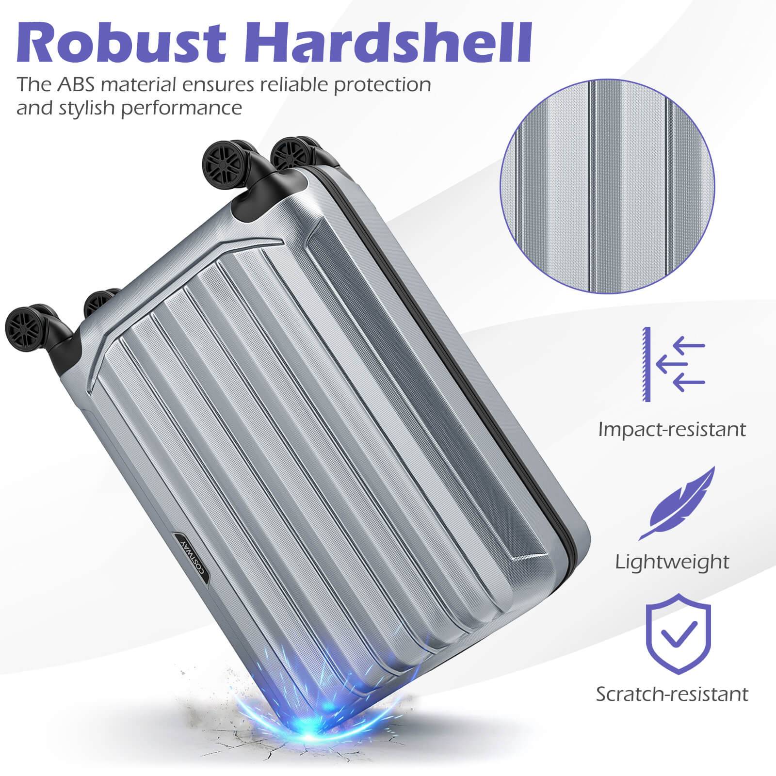 Robust Hardshell  
The ABS material ensures reliable protection and stylish performance  

Impact-resistant  
Lightweight  
Scratch-resistant