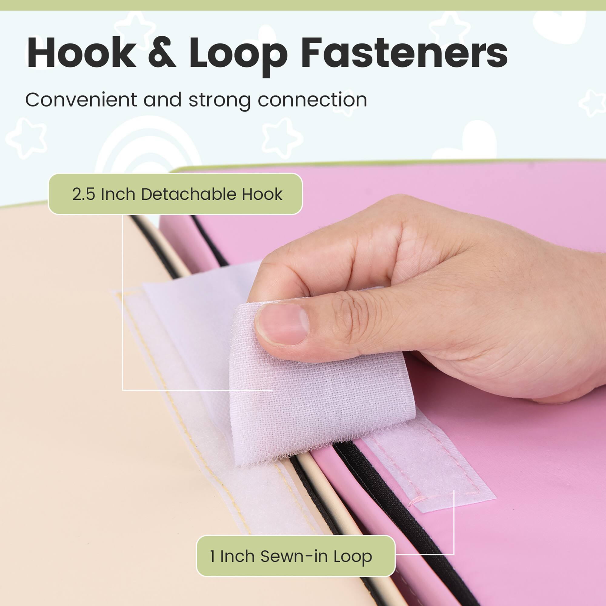Hook & Loop Fasteners  
Convenient and strong connection  

2.5 Inch Detachable Hook  
1 Inch Sewn-in Loop