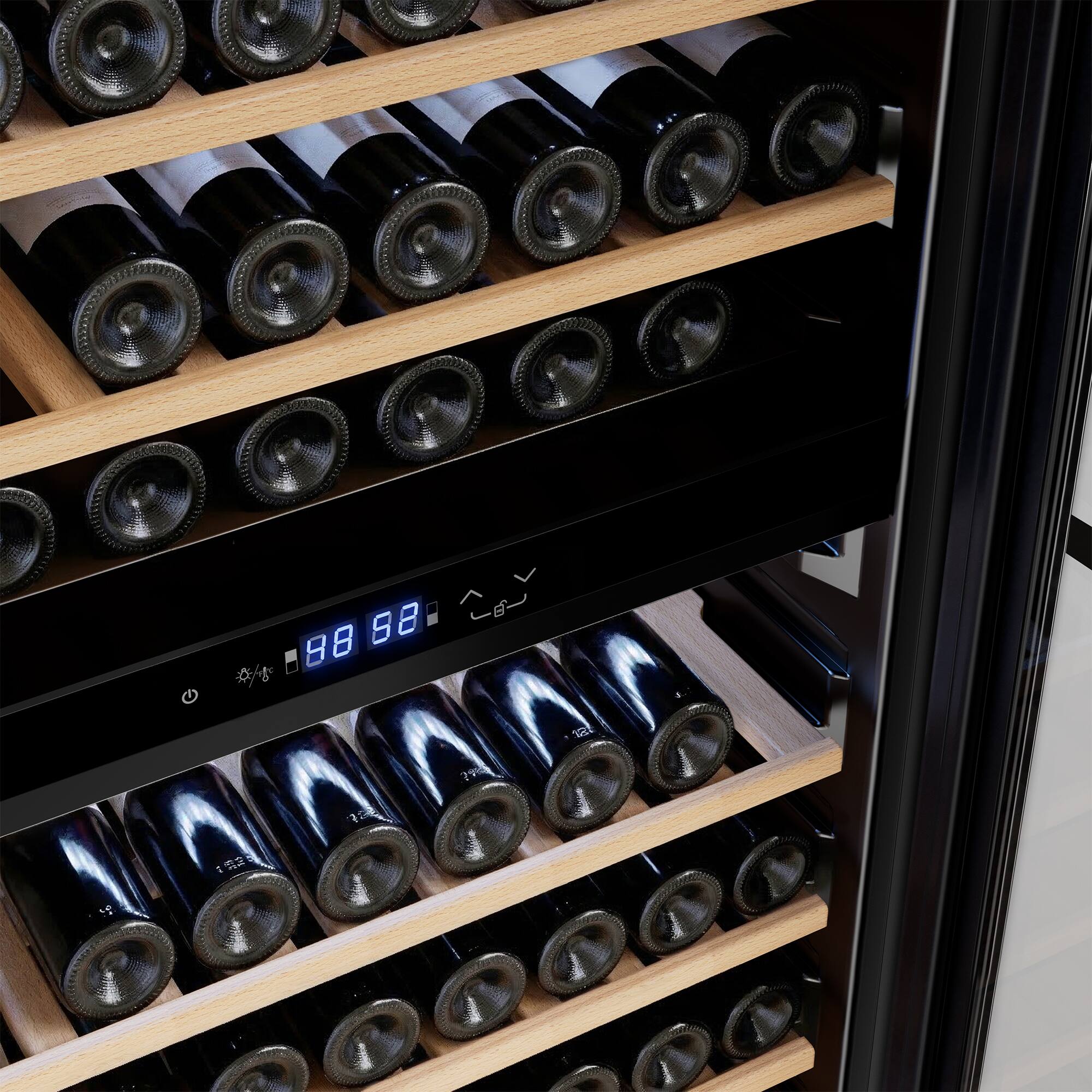 Back. Empava - 23.43 In. 119-bottle Dual Zone Freestanding Wine Cooler - Compressor Cooling, 10 Shelves, Wine Fridge 41-64°F In Black - Black.