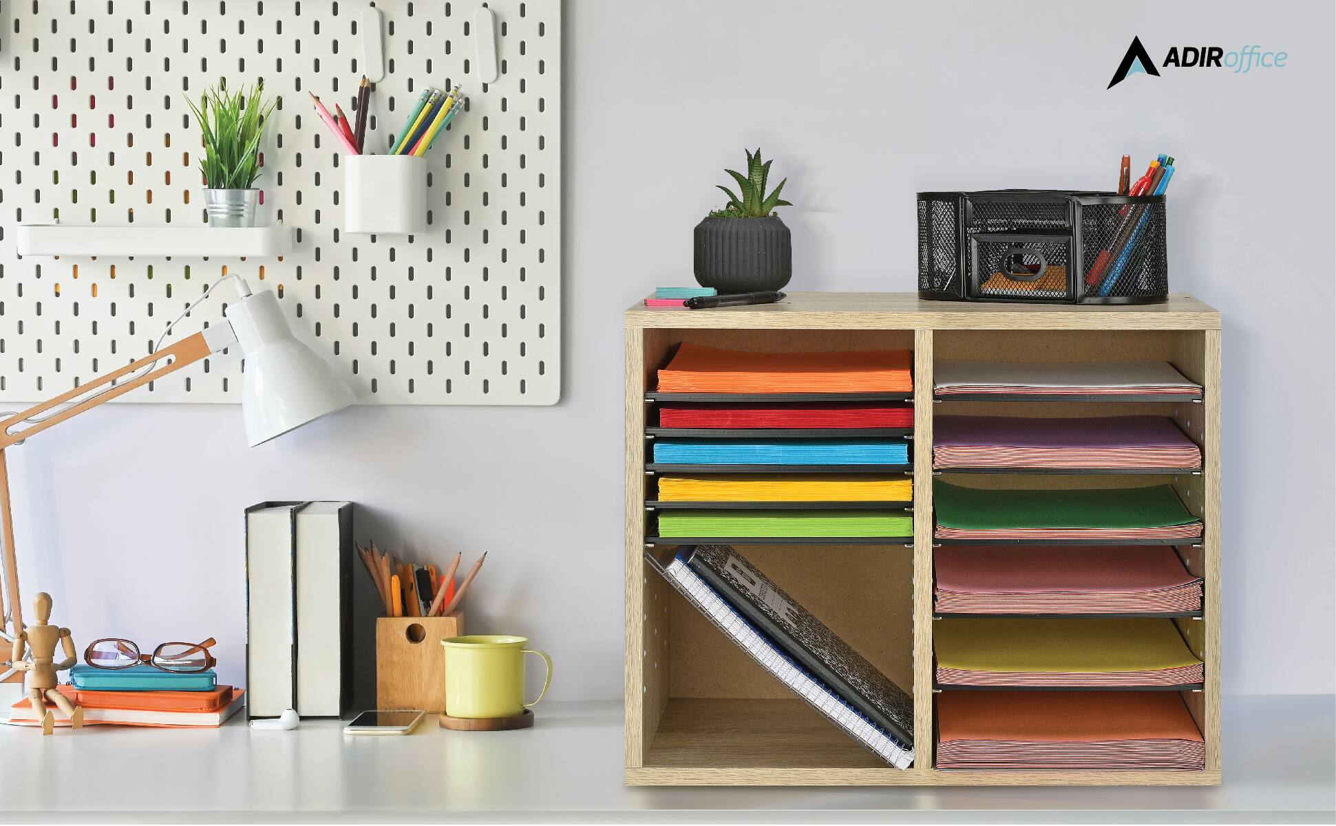 Alt View 6. AdirOffice - Wood Adjustable 12 Compartment Literature File Organizer, 11.8”D x 20”W x 16.3”H - Medium Oak.