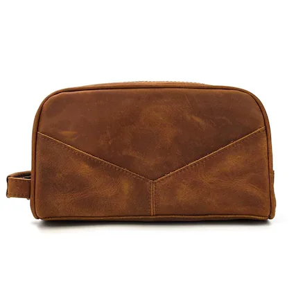 Front. Steel Horse Leather - The Nomad Toiletry Bag | Genuine Leather Travel Toiletry Bag - Brown.