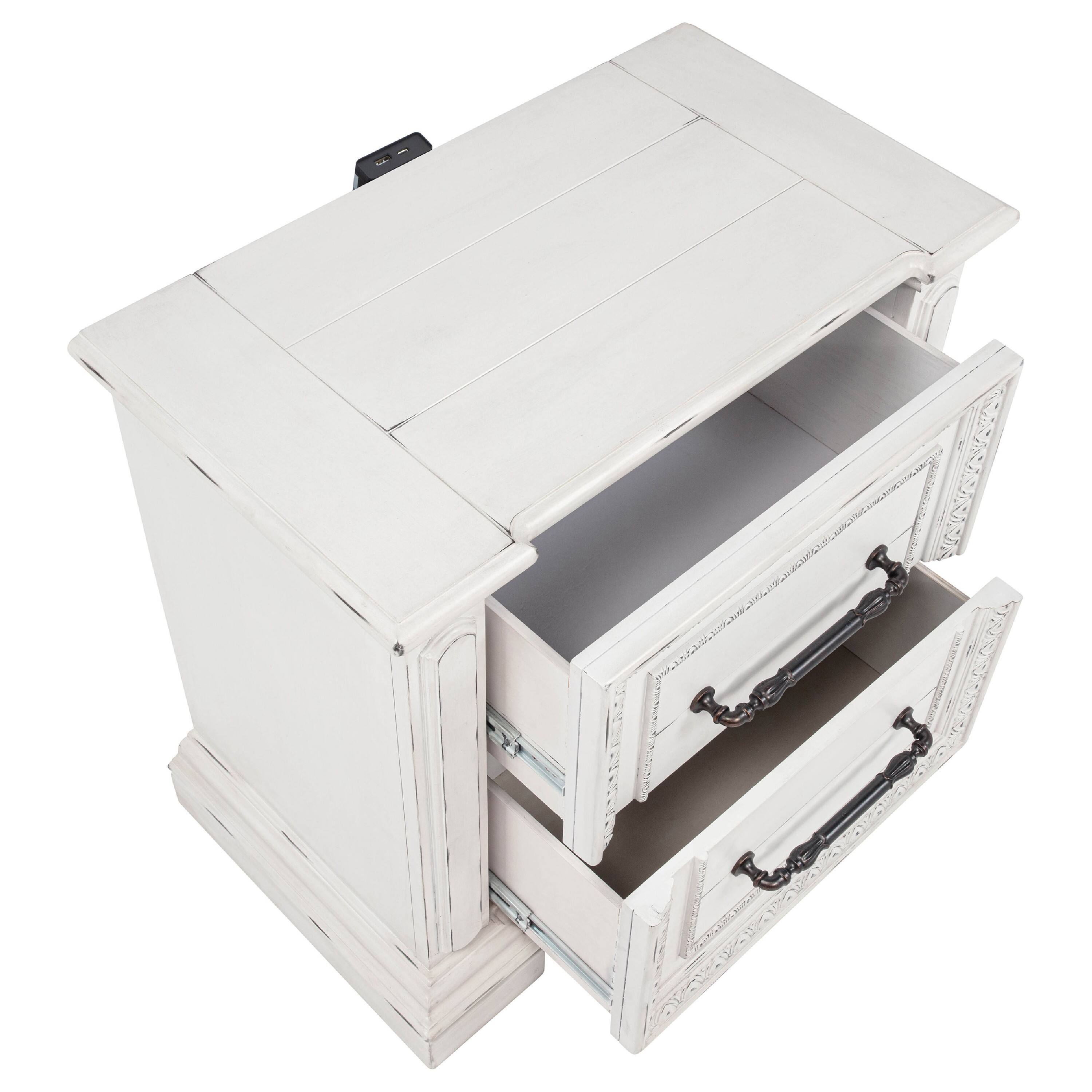 Alt View 3. Manhattan Lane - Jenie Nightstand, 2 Drawer and USB Port, Wood 32 Inch - Vintage White.