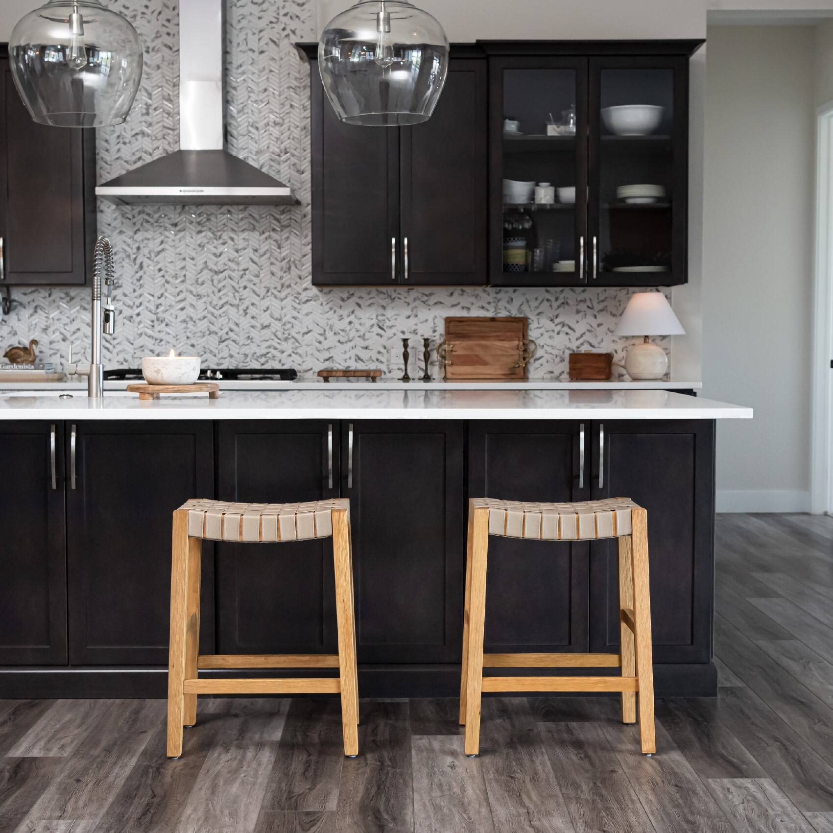 Alt View 4. Maven Lane - 26" Emerson Counter Stool In Weathered Natural Wood Finish With Vegan Leather - Weathered Natural.