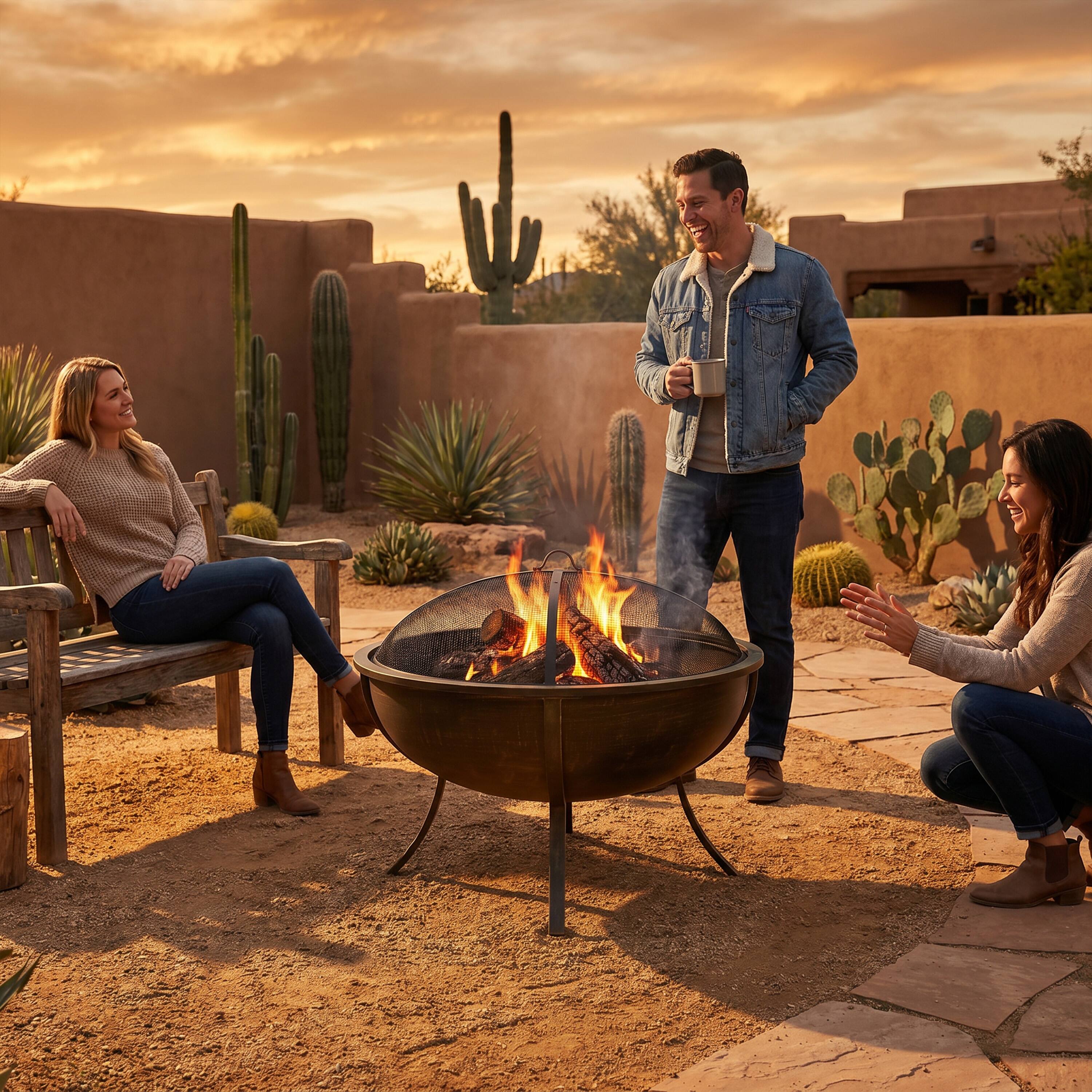 Alt View 9. Sunnydaze - 32 in Steel Fire Pit with Screen, Grate, and Poker - Brushed Brass.
