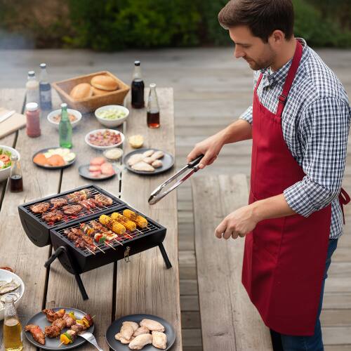 Alt View 7. Winado - Portable Charcoal Grill with Thermometer, Dual-Sided Tabletop Barbecue Grill for Outdoor Camping Cooking Backyard Party - Black.