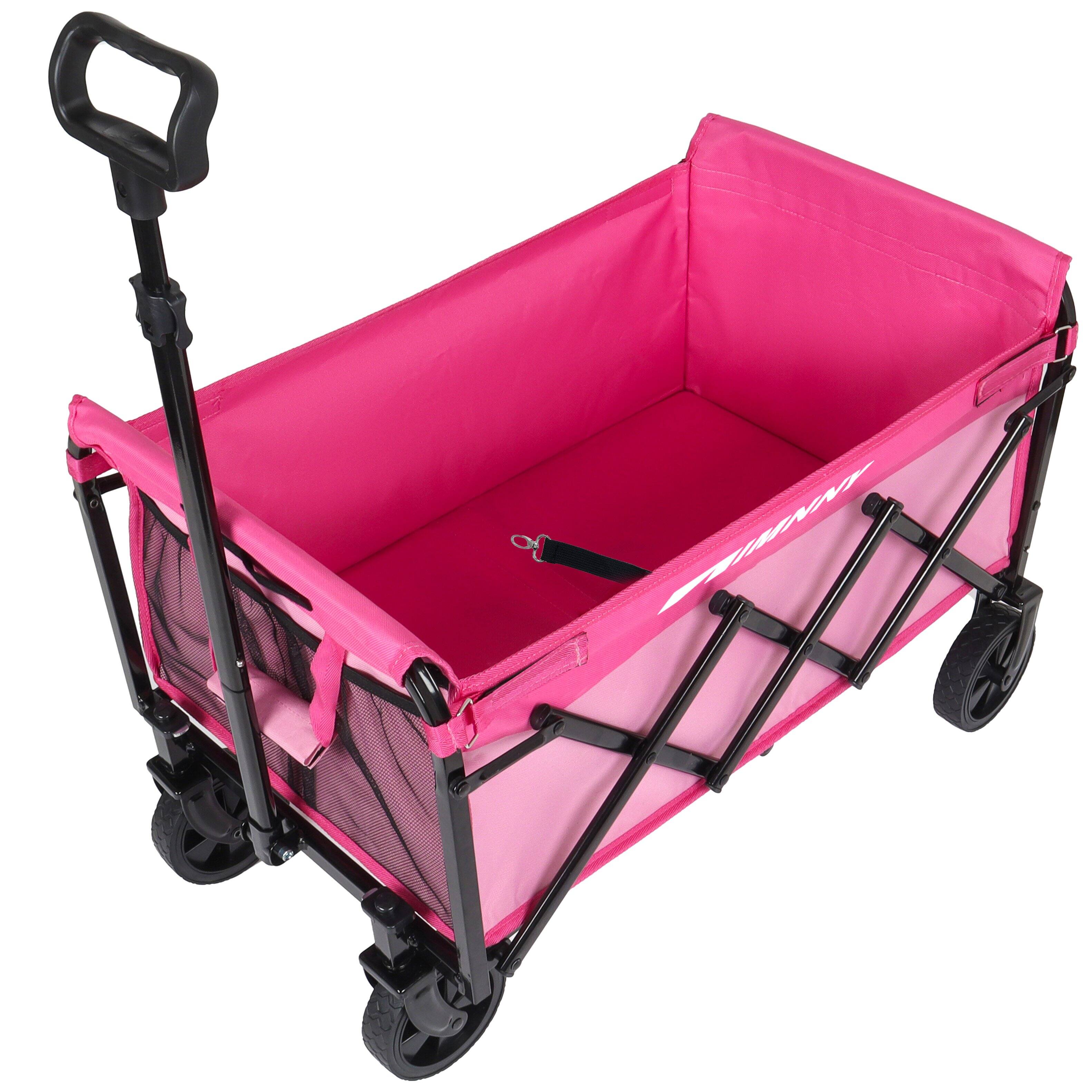Angle. Mondawe - 3-in-1 Lightweight Collapsible Utility Carts - Wagon/Trunk Organizer/Pet Wagon w/ 360° All-Terrain Wheels - Pink.