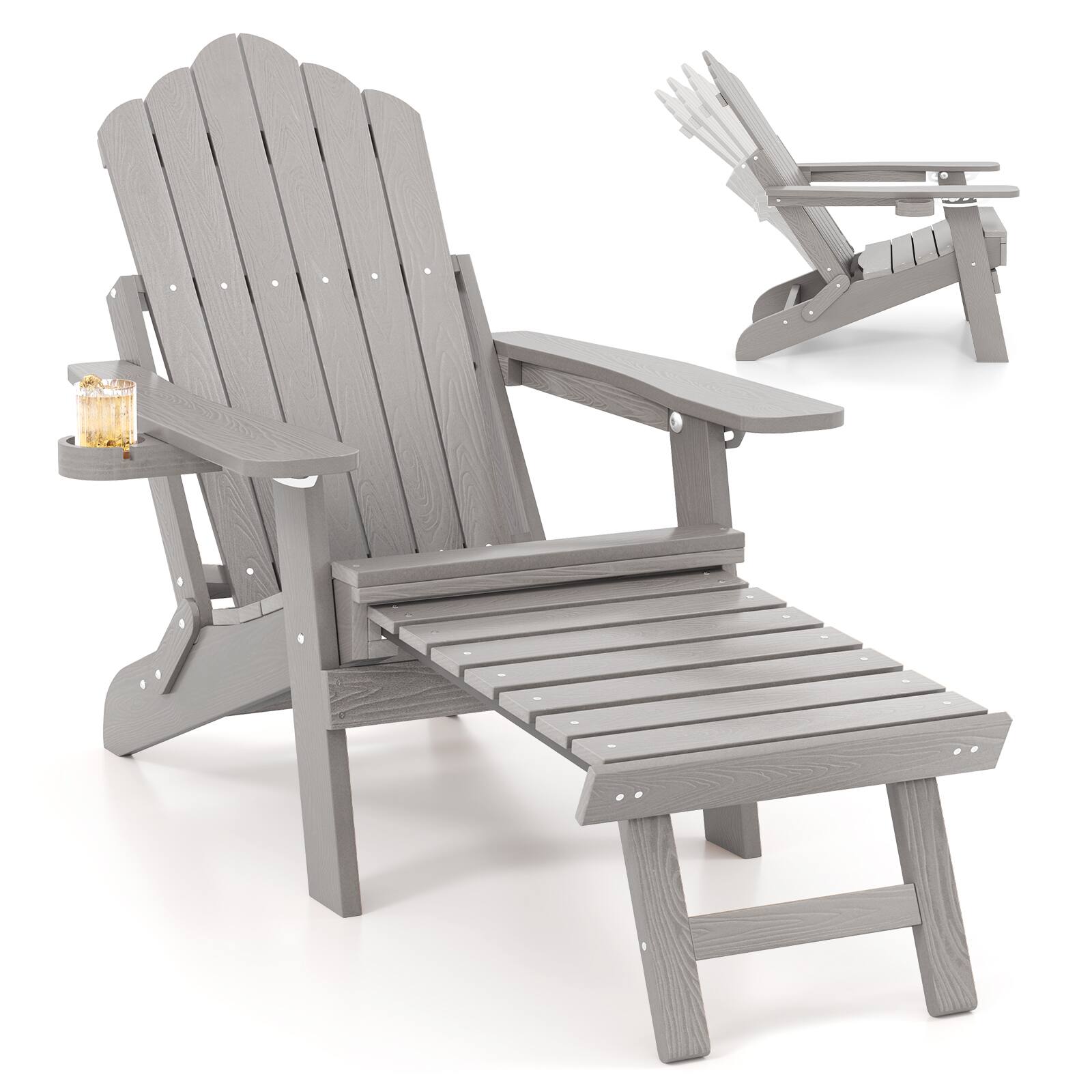 Alt View 9. Gymax - Gymax 2 PCS Folding Adirondack Chair HIPS Fire Pit Chair w/ Adjustable Backrest Gray - Gray.