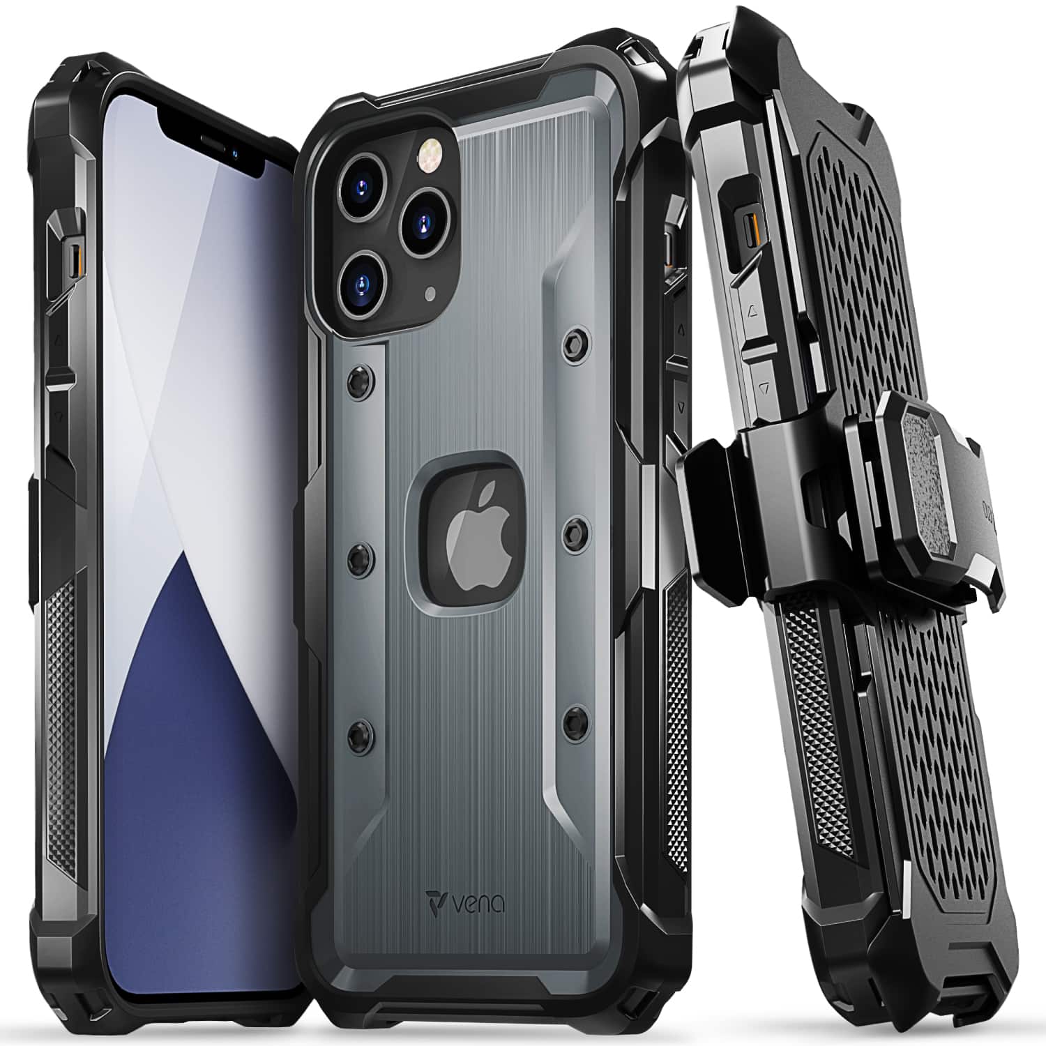 Vena - vArmor Rugged Case for Apple iPhone 12 Pro Max Military Grade Drop Protection with Belt Clip Holster Kickstand - Gray