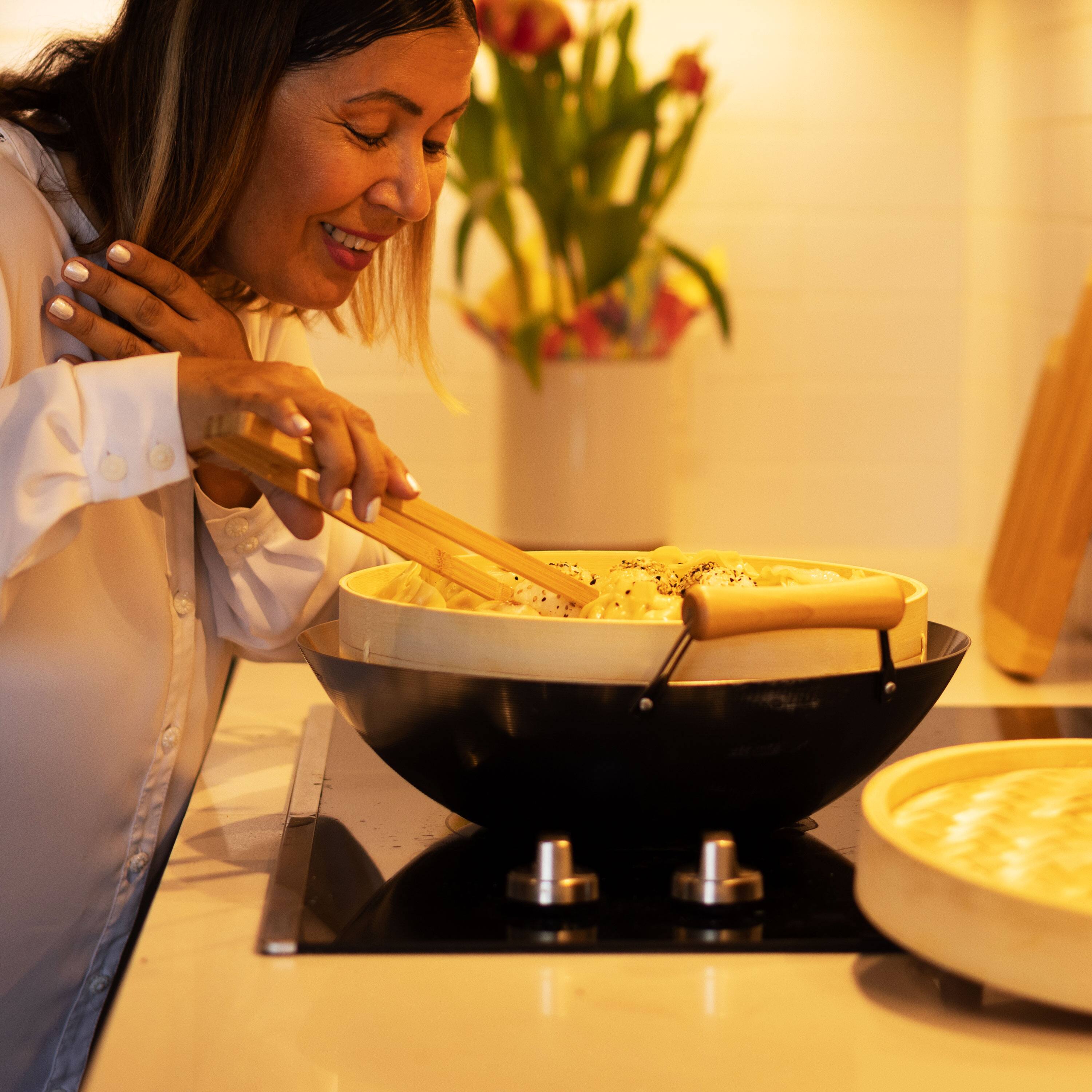 Alt View 5. Escali - Joyce Chen 2-Tier Bamboo Steamer Baskets, 10-Inch - Natural.