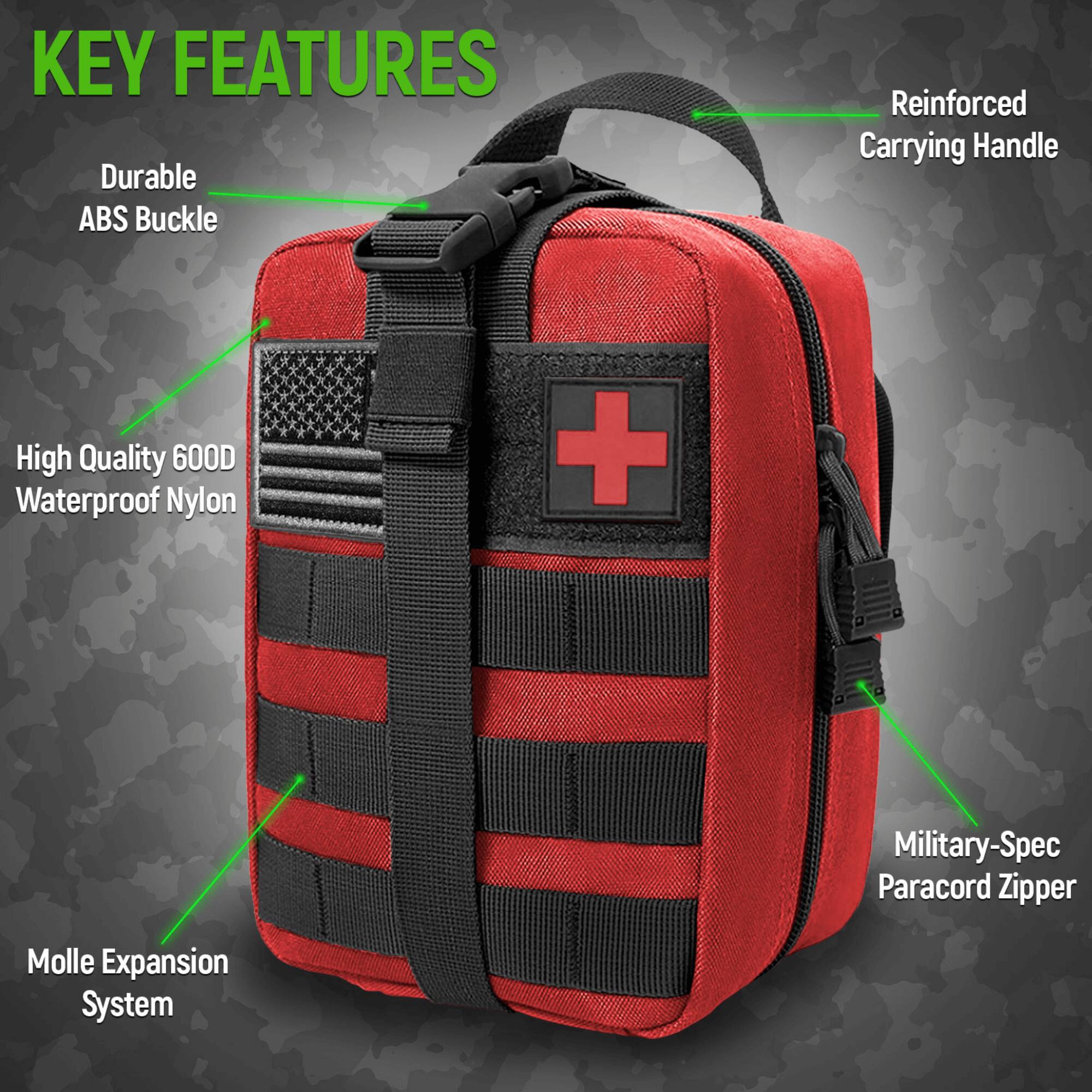 KEY FEATURES  
- Durable ABS Buckle  
- Reinforced Carrying Handle  
- High Quality 600D Waterproof Nylon  
- Military-Spec Paracord Zipper  
- Molle Expansion System