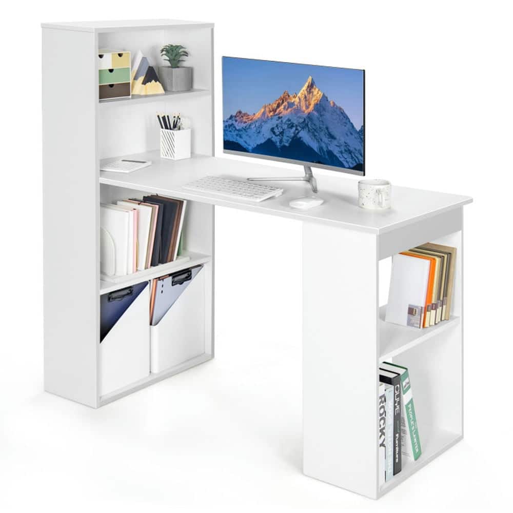 Resenkos - Computer Desk Writing Workstation Office with 6-Tier Storage Shelves- Home Office Desks, Gaming Computer Desks - White