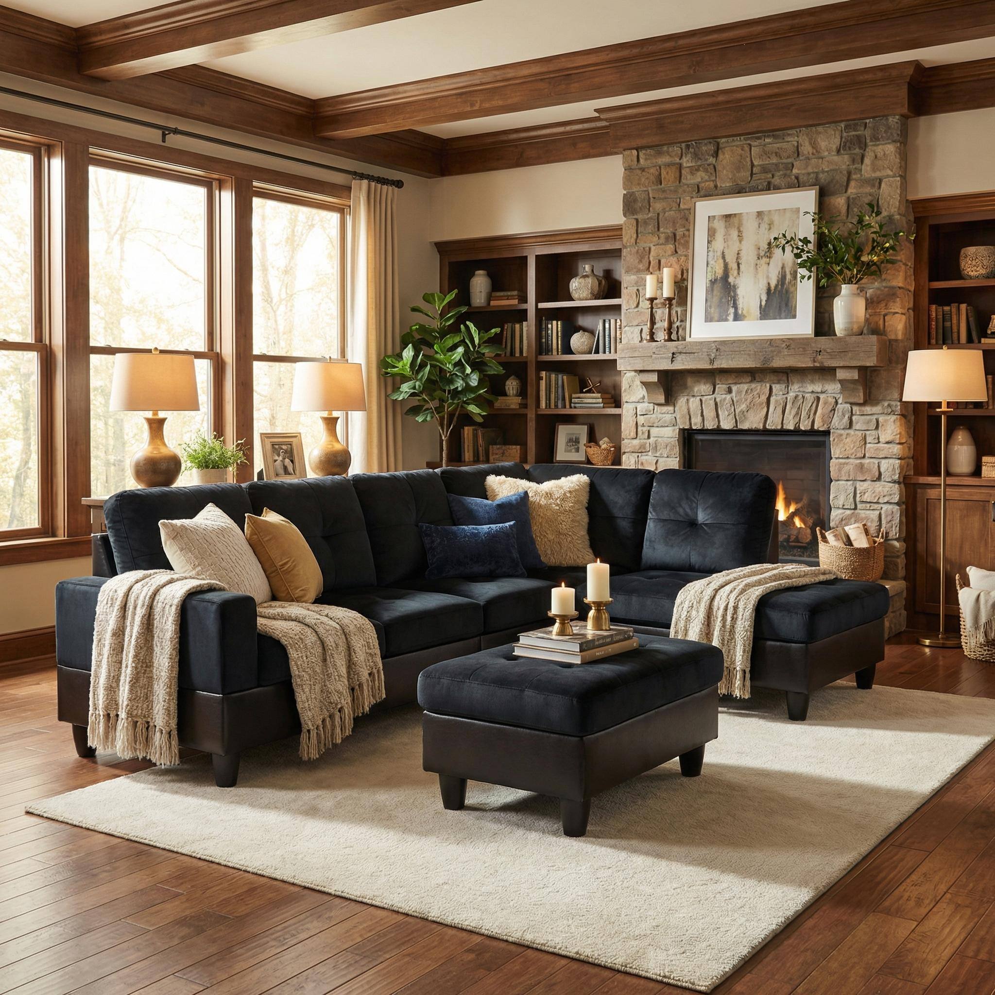 Alt View 3. Boyel Living - Atrovirens Lint Plush Sofa Solid Wood Frame Double Spring with Right Chaise Lounge - Dark Teal.