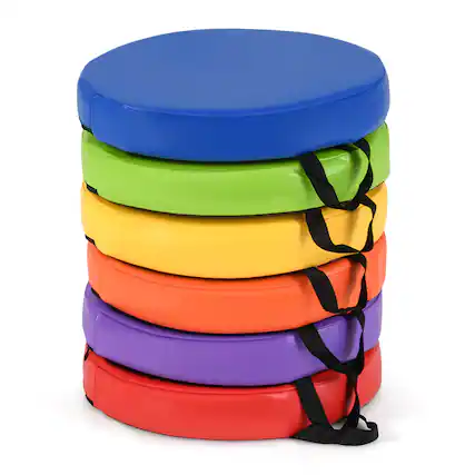 Front. Costway - Costway 6 PCS 14" Round Floor Cushions for Kids with Handles for Adults Toddlers - Multicolor.