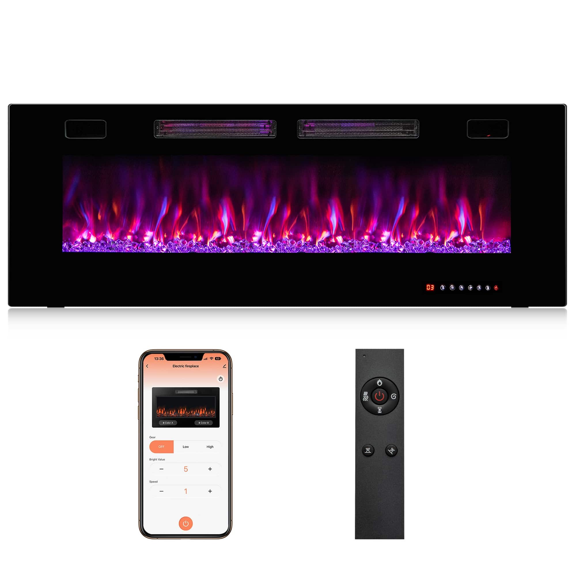 Boyel Living - 50 Inch Ultra-Thin Electric Fireplace with Decorative Crystals