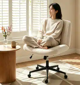 Sweet - Criss Cross Office Chair with Wheels, Wide Seat Armless Desk Vanity Chair, Teddy Velvet - Beige